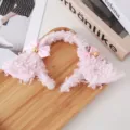 Serre-tête oreillette mouton rose en peluche avec nœud papillon et charmantes cloches - Rose Avec Clochette