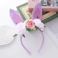 Serre-tête oreilles de lapin de Pâques avec roses roses, accessoire de cheveux mignon. - Mauve Clair