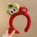 Bandeau pomme peluche mignon aux grands yeux, cerceau cheveux doux pour lavage visage quotidien. - Pomme Verte