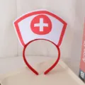 Nurse headband costume hair hoop for Halloween cosplay party red and white nurse hat accessories - White