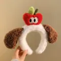 Joli serre-tête en peluche pomme avec oreilles de chien duveteuses accessoire cheveux hiver doux - Oreilles pomme café