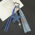 Porte-clés tendance en jean avec fermoir cœur, pendentif étoile et petit ours pour sacs. - Pentagramme