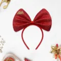 Serre-tete noeud sequin rouge noel fete accessoire de cheveux coiffure mode festive - Paillettes rouges avec lettres dorées