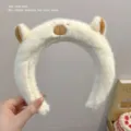 Cute plush capybara headband for face washing, soft fluffy animal hair hoop in white. - White Animal Style