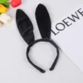Serre-tête oreilles de lapin en peluche noire velours mignon longues oreilles fête costume - Noir