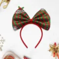 Noel rouge et vert paillettes grand noeud bandeau de fete accessoires de cheveux deco - Flocons de neige pailletés rouge et vert