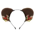 Serre-tête oreilles d'animaux en peluche marron avec nœud de Noël et cloches pour le cosplay. - Café