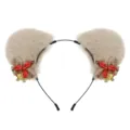 Weihnachten süßer Plüsch Tierohren Haarreif flauschige Schleife Lolita Haarschmuck Cosplay Requisiten - Khaki