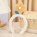 Cute fluffy plush headband with yellow flower and leaf design, soft cozy hair accessory for girls - Yellow Flower