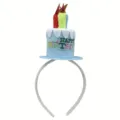 Serre-tête gâteau d'anniversaire en peluche avec bougies colorées accessoire de fête. - Serre-tête gâteau bleu