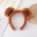 Cute brown plush bear ear headband detail, soft fuzzy fabric hair hoop, cozy daily wash - Light Brown (No Hat Style)