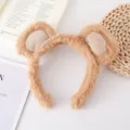 Detailed shot of cute brown plush bear ear headband, soft fluffy winter hair accessory. - Khaki (No Hat Version)