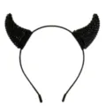 Halloween diadema de cuernos de diablo con estrás negro accesorio de pelo vista principal - Diadema de Cuernos de Buey Negro / Negro