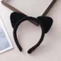 Serre-tête oreilles de chat en peluche noire pour femme, bandeau doux en flanelle kawaii. - Noir