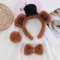 Set serre-tete oreilles d'ours en peluche avec mini haut-forme queue et noeud. - Ensemble de 3 pièces marron clair (serre-tête + queue + nœud papillon)