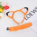 Cute plush fox ears headband and tail costume set for animal cosplay, party, and daily cute dress up. - Orange