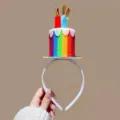 Serre-tête gâteau d'anniversaire arc-en-ciel pour fête mignons cheveux en peluche cadeau. - Gâteau arc-en-ciel