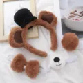 Serre-tete oreilles d'ours en peluche marron et accessoires de coiffure mignons pour tous. - Ensemble de 4 pièces marron clair (serre-tête + queue + nœud papillon + bouche)