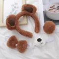 Joli ensemble de bandeau d'oreilles d'ours en peluche avec nœud pour soins du visage et fêtes. - Ensemble de 4 pièces marron clair sans chapeau (serre-tête + queue + nœud papillon + bouche)