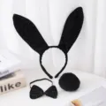 Ensemble serre-tête oreilles de lapin noir nœud queue mignon accessoire fête Halloween - Ensemble 3 Pièces Oreilles de Lapin Strass / Noir
