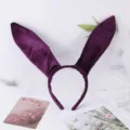 Serre-tête oreilles de lapin en velours violet mignon accessoire cheveux fête style - Violet foncé