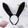 Serre-tête oreilles de lapin en velours noir, accessoire mignon pour fête ou cosplay Halloween. - Noir