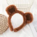 Brown plush bear ear headband with heart ears, cute winter fuzzy hair band for women and girls. - Care Bear Headband - No Hat