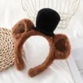 Plush Bear Ear Headband with Black Top Hat Cute Animal Hair Hoop for Women Girls - Care Bear Headband - With Hat