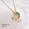 Joli collier pendentif dauphin élégant avec turquoise et cœur blanc chaîne dorée - Baleine Cœur (1816) / Or