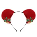 Serre-tête oreilles de souris rouges en peluche de Noël avec nœud et cloches dorées. - Rouge