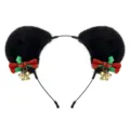 Serre-tête oreilles d'animal en peluche noire avec nœud rouge et cloches, accessoire cosplay Lolita. - Noir