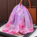 Lightweight purple floral chiffon small square scarf for women daily neck wear elegant - Chiffon Scarves 2