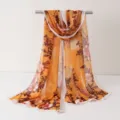 Écharpe en mousseline imprimé floral femme long châle de plage léger protection solaire orange - Écharpes en mousseline 26