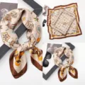 Chic 70cm square silk scarf with vintage equestrian belt print, elegant women neckerchief. - Versatile Silk Scarves 10