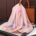 Pink tulip print chiffon square scarf versatile small neckerchief for women fashion accessory. - Chiffon Scarf 17