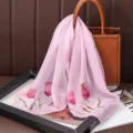 Pink floral chiffon square scarf 60cm tulip print neckerchief elegant hair accessory. - Chiffon Scarf 18