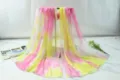 Women gradient chiffon scarf summer beach shawl versatile long sun protection neck wrap - Pink Yellow White Marble