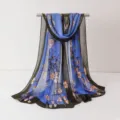 Écharpe en mousseline à fleurs bleues pour femme, châle élégant pour le printemps et l'été. - Foulards en mousseline 13