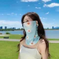 Summer sun protection face mask, floral printed breathable chiffon neck cover for outdoor cycling. - Sun Protection Face Masks 1