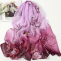 Gradient floral print chiffon scarf, lightweight sun protection beach wrap and stylish neckwear. - Purple Pink Gradient Floral
