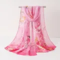Pink Chinese style floral print chiffon scarf, elegant sun protection shawl for women. - Chiffon Gauze Scarf 2