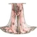 Detailed view of the pink chiffon printed scarf showing exquisite baroque chain and leopard patterns. - Chiffon Scarf 18