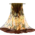 Chic floral print chiffon scarf with elegant gradient brown design, perfect for sun protection. - Brown Yellow Floral