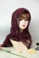 Summer chiffon sun protection shawl with gold sequins, pleated solid color headscarf fashion. - Burgundy