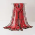 Foulard en mousseline rouge femmes élégante chaîne vintage imprimé léopard châle léger d'été - Foulards en mousseline 18