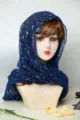 Summer blue sequin chiffon shawl and headscarf, versatile stylish beach wrap for women. - Navy Blue