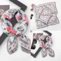 70x70cm floral silk scarf women spring summer fashion neckerchief black white stripe design - 70x70 / Square Silk Scarves 10