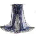 Blue printed chiffon scarf elegant long shawl beach wrap for women fashion accessory - Chiffon Scarves 22