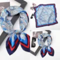 Elegant Blue Paisley Print Square Silk Scarf Women Satin Fashion Neckerchief 70cm - Versatile Silk Scarves 18