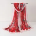 Femme Écharpe Chiffon Fleurs Rouge Élégant Châle Protection Solaire Été Long Foulard - Foulards en mousseline 25